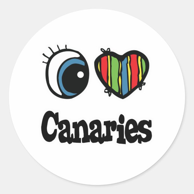 I Love (Heart) Canaries Classic Round Sticker (Front)