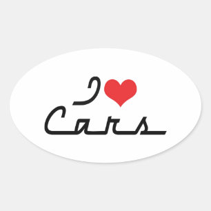 I Love Heart Cars - Classic Car Lover Oval Sticker