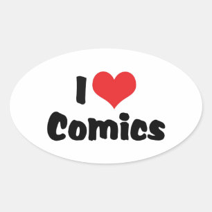 I Love Heart Comics - Comic Book Lover Oval Sticker