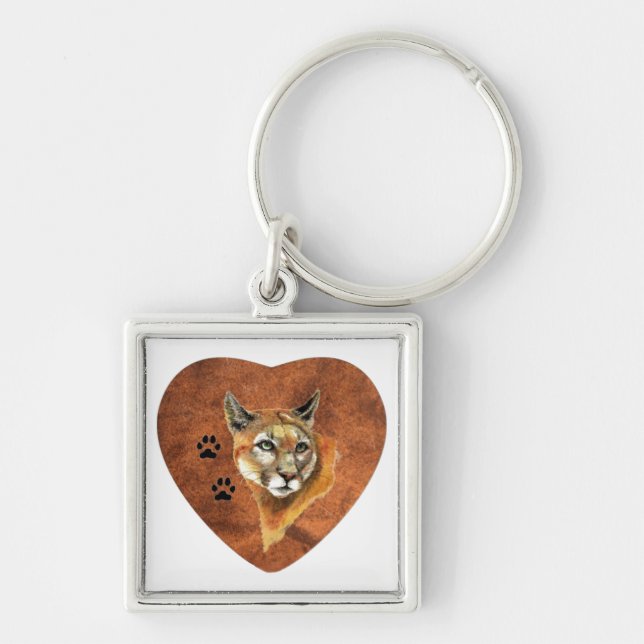 I Love, Heart, Cougar  Animal, Nature, Wildlife Key Ring (Front)