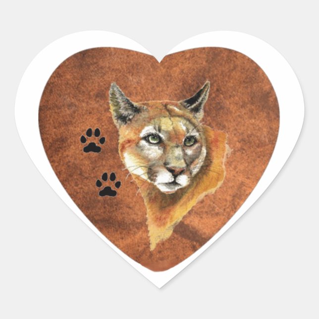 I Love, Heart, Cougar, Puma, Mountain Lion Animal Heart Sticker (Front)