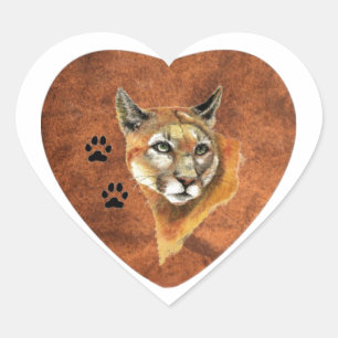 I Love, Heart, Cougar, Puma, Mountain Lion Animal Heart Sticker