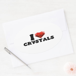 I Love Heart Crystals Singles Valentine's Gift Oval Sticker
