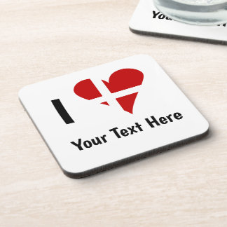 I  Love (Heart Danish Flag) Personalised Text Coaster