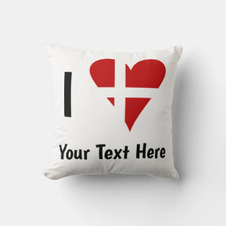 I  Love (Heart Danish Flag) Personalised Text Cushion
