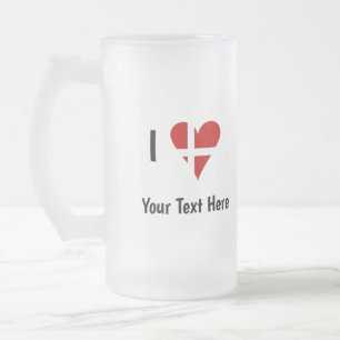 I  Love (Heart Danish Flag) Personalised Text Frosted Glass Beer Mug