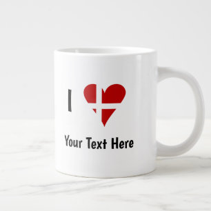 I Love (Heart Danish Flag) Personalised Text Large Coffee Mug