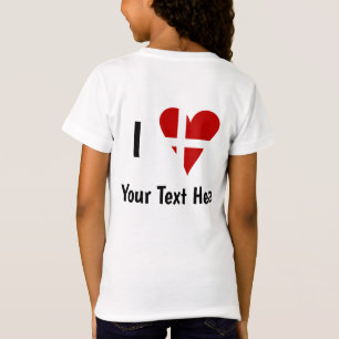 I Love (Heart Danish Flag) Personalised Text T-Shirt