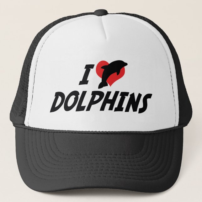 I Love Heart Dolphins - Dolphin Lover Trucker Hat (Front)