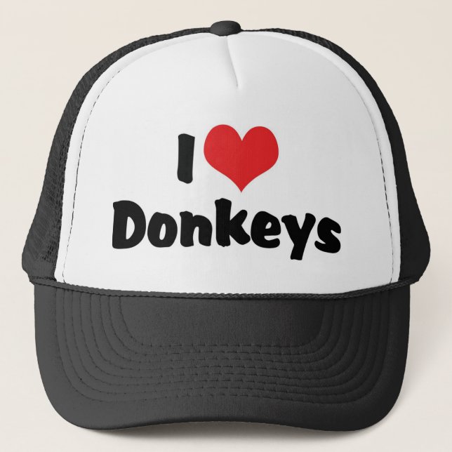 I Love Heart Donkeys Trucker Hat (Front)