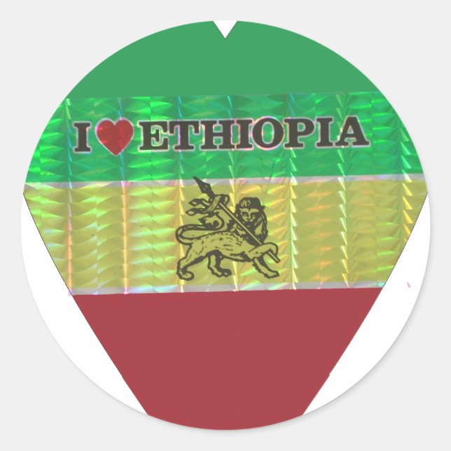 I Love Heart Ethiopia: Flag Art Motif Classic Round Sticker (Front)