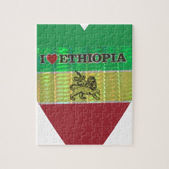 I Love Heart Ethiopia: Flag Art Motif Jigsaw Puzzle (Vertical)
