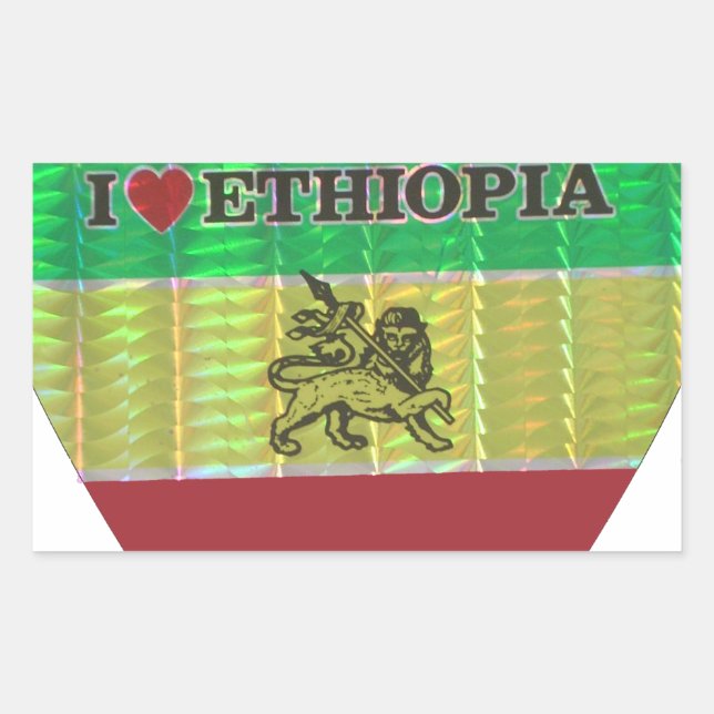 I Love Heart Ethiopia: Flag Art Motif Rectangular Sticker (Front)