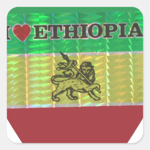 I Love Heart Ethiopia: Flag Art Motif Square Sticker