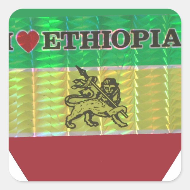 I Love Heart Ethiopia: Flag Art Motif Square Sticker (Front)