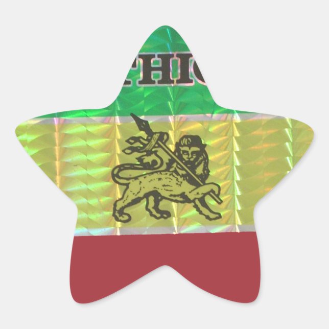 I Love Heart Ethiopia: Flag Art Motif Star Sticker (Front)