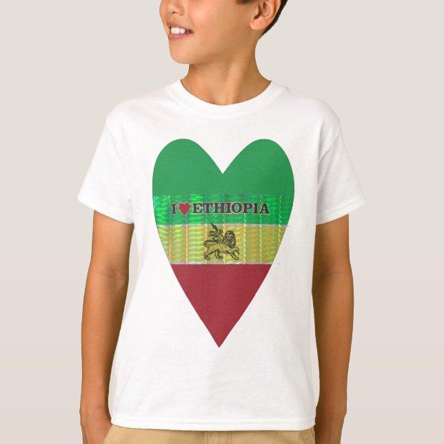 I Love Heart Ethiopia: Flag Art Motif T-Shirt (Front)