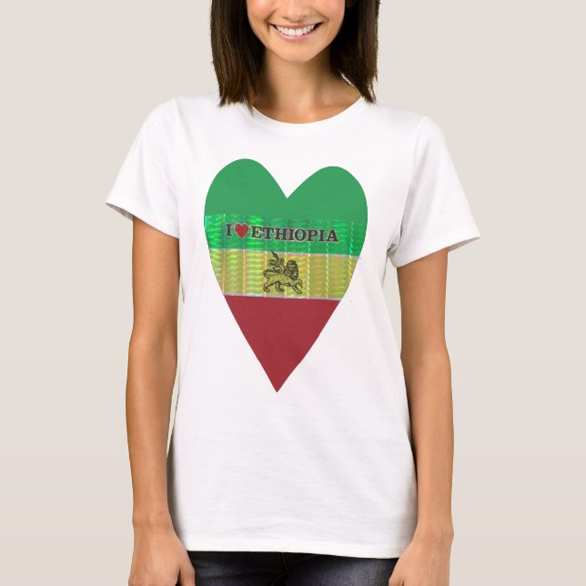 I Love Heart Ethiopia: Flag Art Motif T-Shirt (Front)