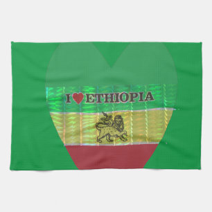 I Love Heart Ethiopia: Flag Art Motif Tea Towel