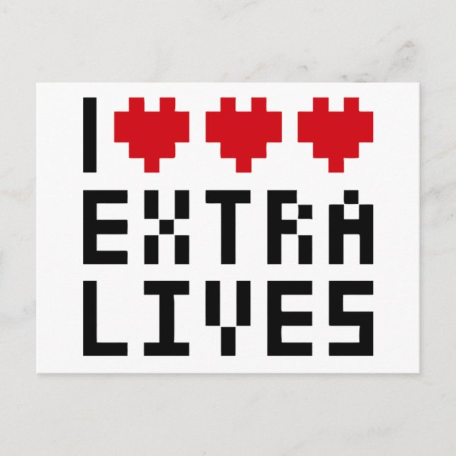 I love heart Extra Lives, Retro Game Nerd Theme Postcard (Front)