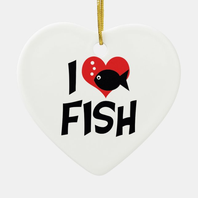 I Love Heart Fish - Aquarium Lovers Ceramic Tree Decoration (Front)