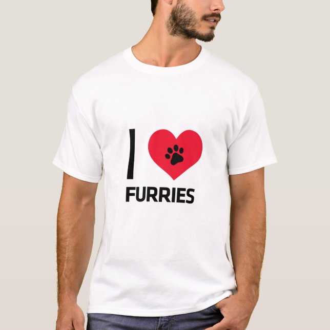 I Love Heart Furries Furry Paw Print Cute Animals T-Shirt (Front)