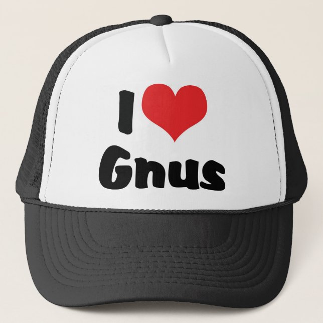 I Love Heart Gnus Trucker Hat (Front)