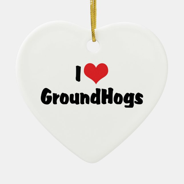 I Love Heart Groundhogs - Groundhog Lover Ceramic Tree Decoration (Front)