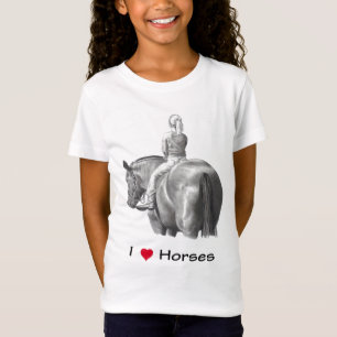 I Love (Heart) Horses: Girl on Horse: Pencil T-Shirt