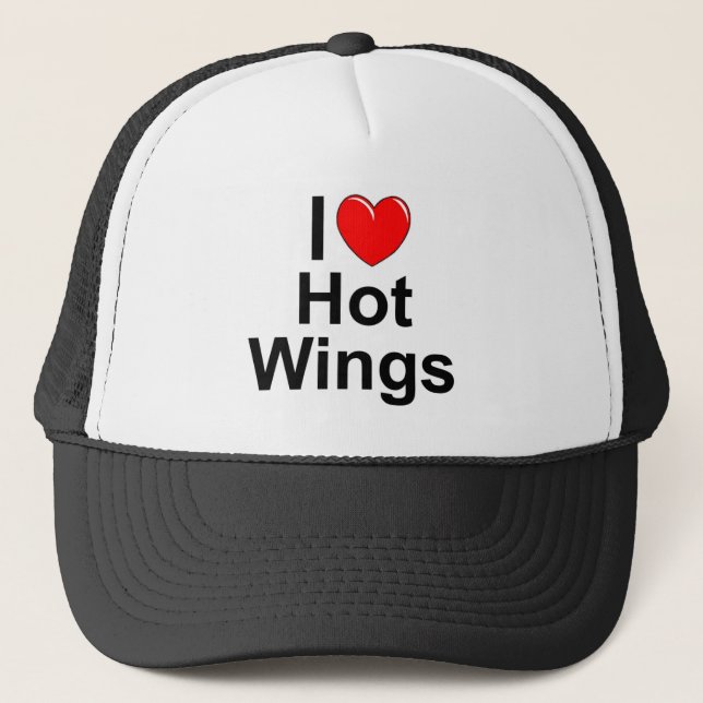 I Love (Heart) Hot Wings Trucker Hat (Front)