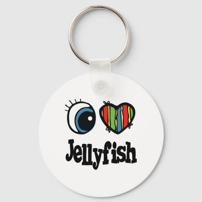 I Love (Heart) Jellyfish Key Ring (Front)