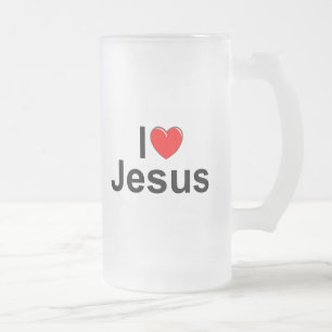 I Love (Heart) Jesus Frosted Glass Beer Mug