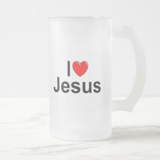 I Love (Heart) Jesus Frosted Glass Beer Mug