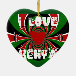 I Love Heart Kenya: Dynamic Flag Art Ceramic Tree Decoration