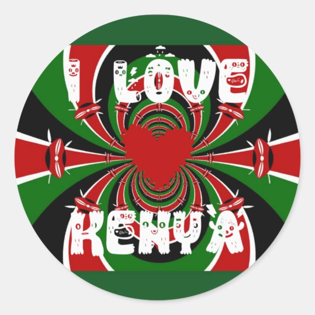 I Love Heart Kenya: Dynamic Flag Art Classic Round Sticker (Front)