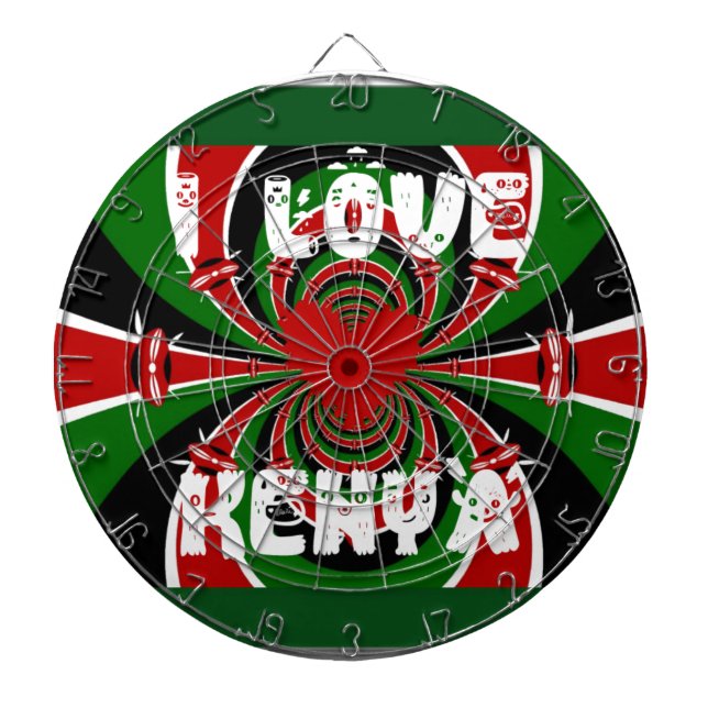 I Love Heart Kenya: Dynamic Flag Art Dartboard (Front)