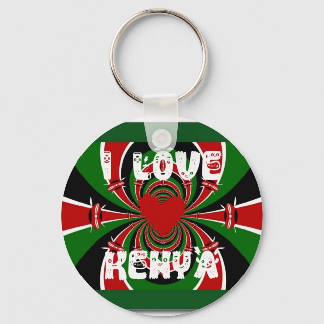 I Love Heart Kenya: Dynamic Flag Art Key Ring (Front)