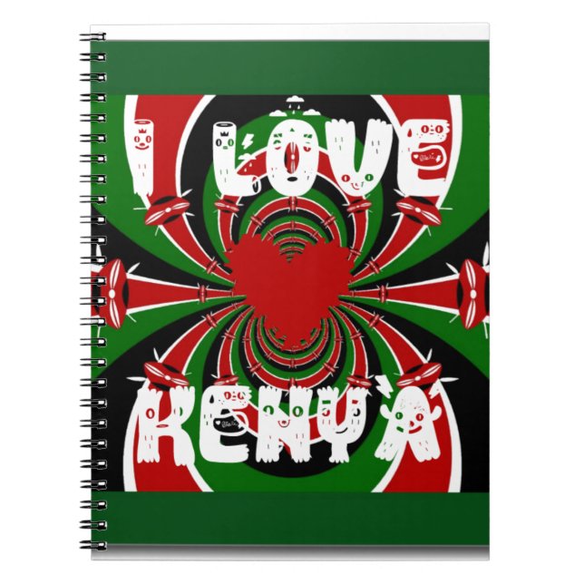 I Love Heart Kenya: Dynamic Flag Art Notebook (Front)