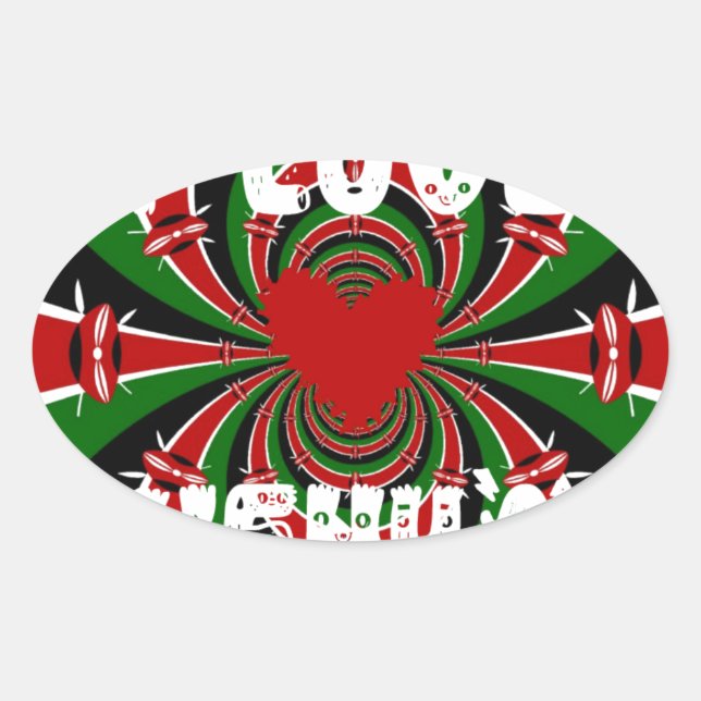 I Love Heart Kenya: Dynamic Flag Art Oval Sticker (Front)