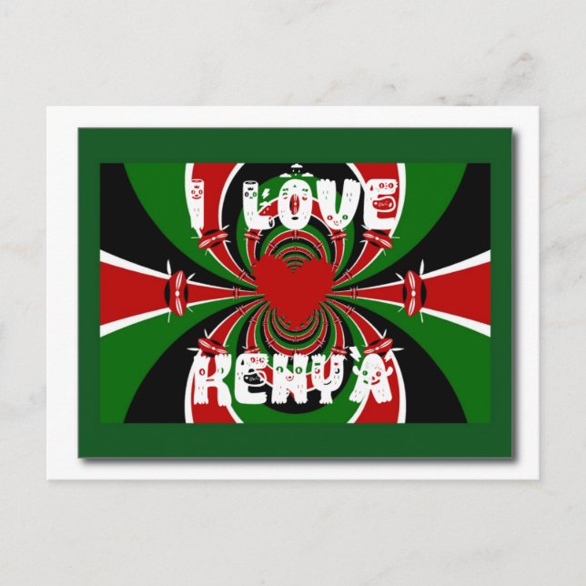 I Love Heart Kenya: Dynamic Flag Art Postcard (Front)