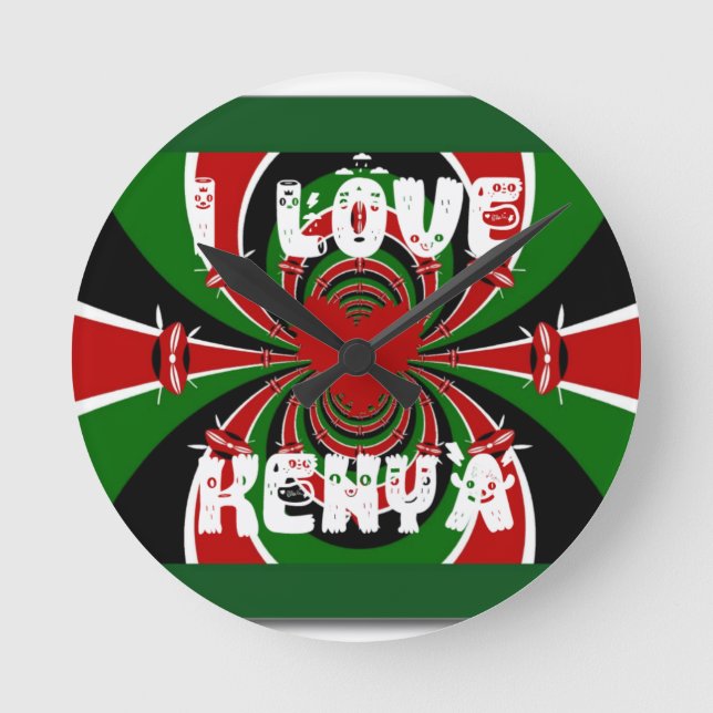 I Love Heart Kenya: Dynamic Flag Art Round Clock (Front)