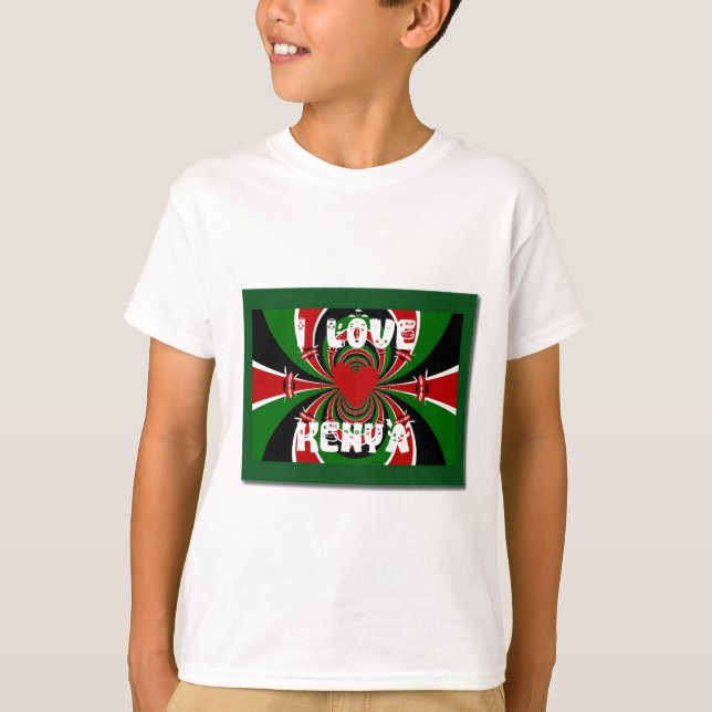 I Love Heart Kenya: Dynamic Flag Art T-Shirt (Front)