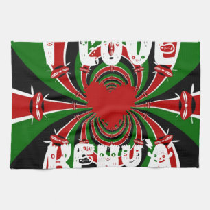 I Love Heart Kenya: Dynamic Flag Art Tea Towel