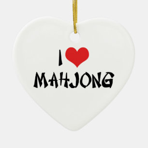 I Love Heart Mahjong - Mah Jong Lover Ceramic Tree Decoration
