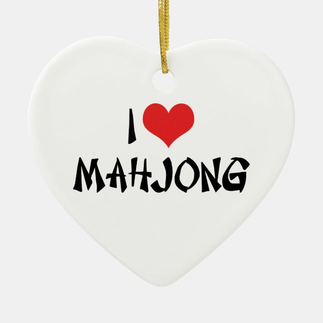 I Love Heart Mahjong - Mah Jong Lover Ceramic Tree Decoration (Front)
