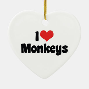 I Love Heart Monkeys Ceramic Tree Decoration