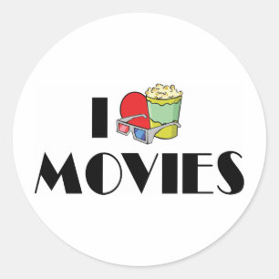 I Love Heart Movies - Movie Lover Classic Round Sticker