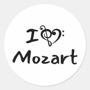 I love heart Mozart Classical Music Black Text Classic Round Sticker