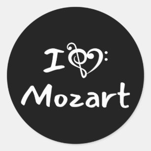 I love heart Mozart Classical Music White Text Classic Round Sticker