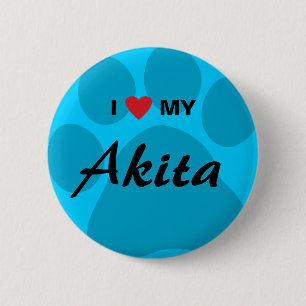 I Love (Heart) My Akita Paw Print 6 Cm Round Badge